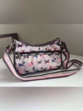 LeSportsac Classic Hobo Bag Gray Scottie Dog Terrier Crossbody Nylon Y2K Style